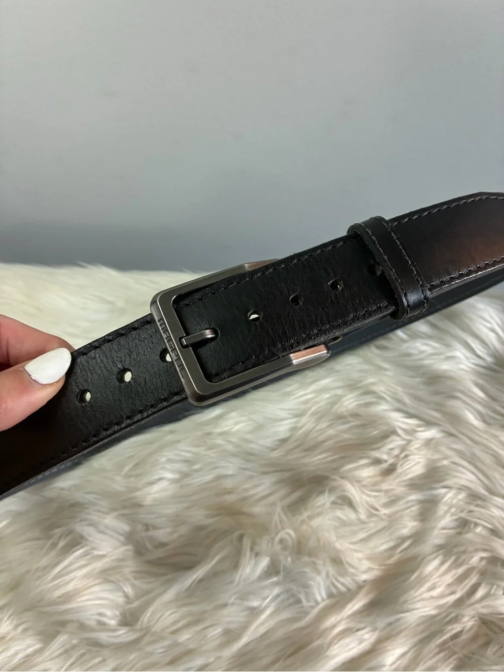 Men's Black Leather Belt with Matte Metal Buckle